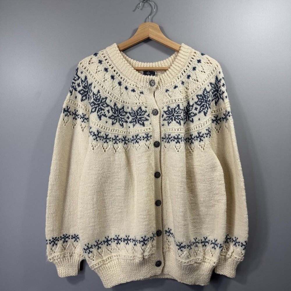 Dale Of Norway Sweater Womens Medium White Wool Fair Isle Button Knit Cardigan